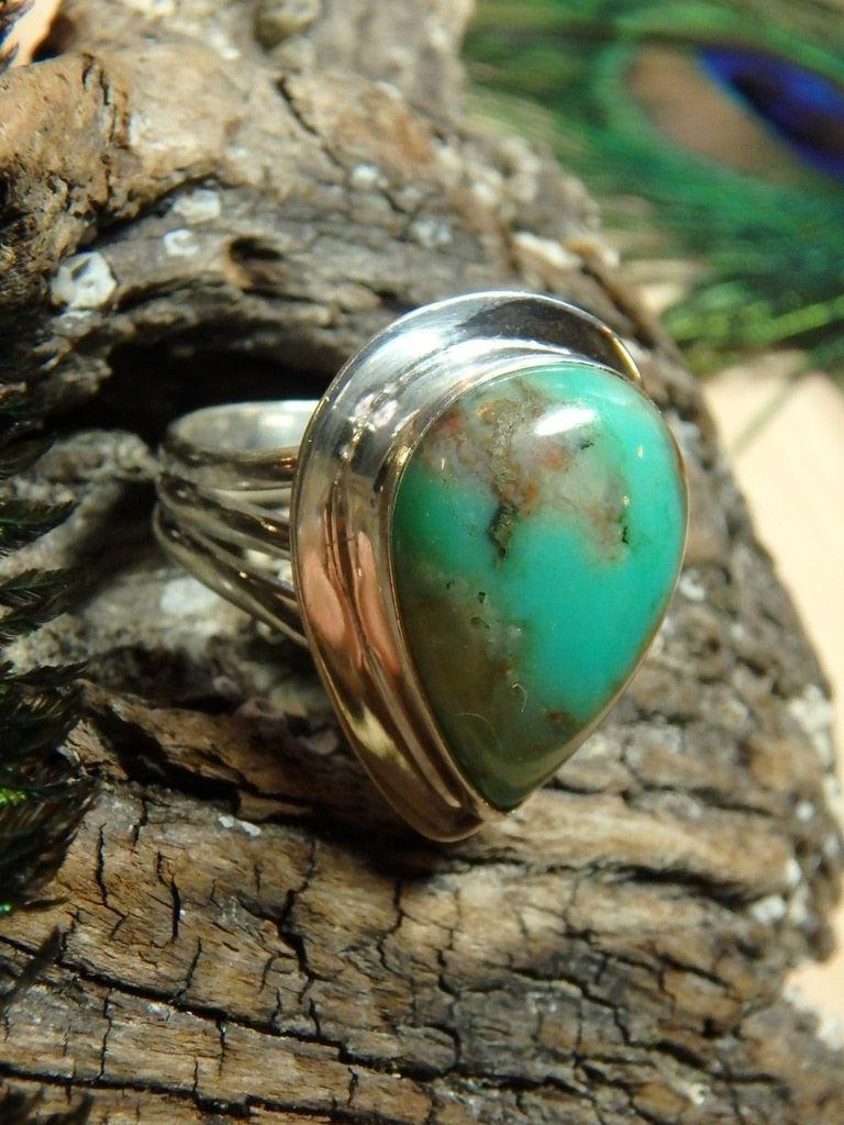 Vibrant Boulder Chrysoprase Ring In Sterling Silver (Size 9) - Earth Family Crystals