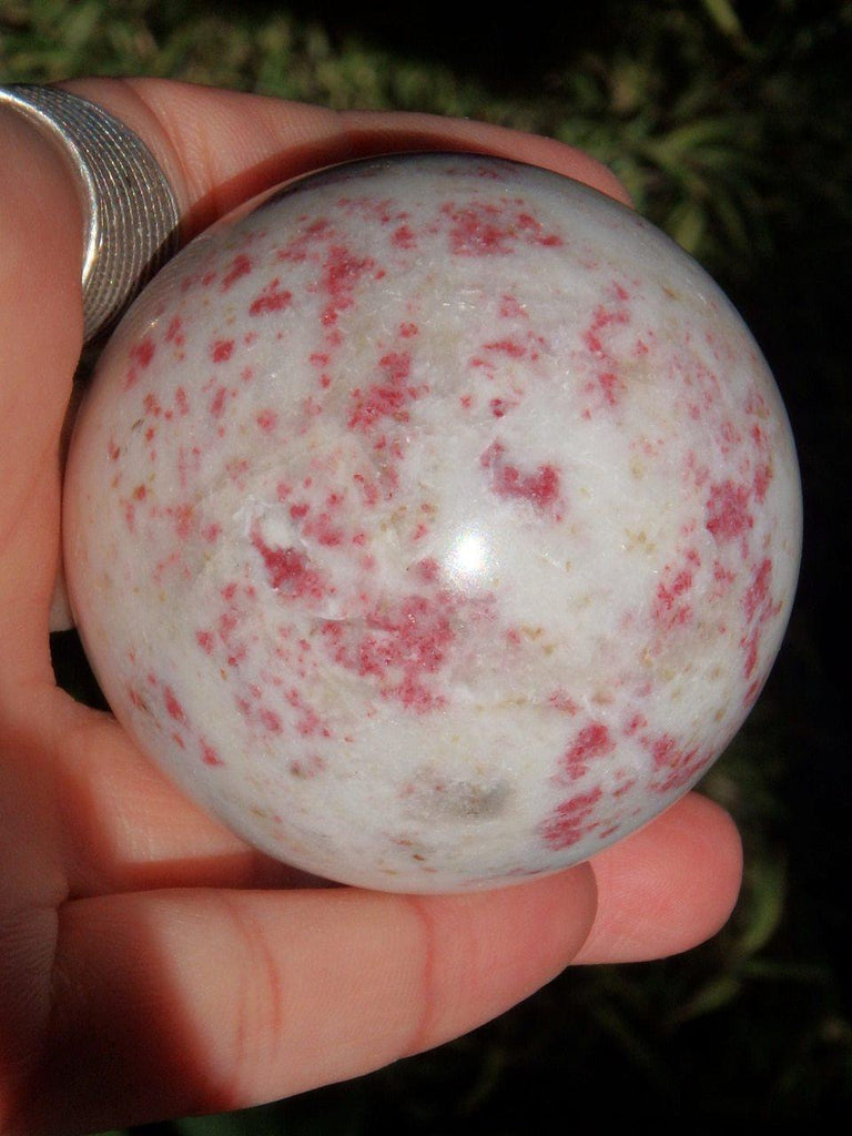 Creamy White & Spotted Red Cinabrite Sphere Carving Specimen - Earth Family Crystals