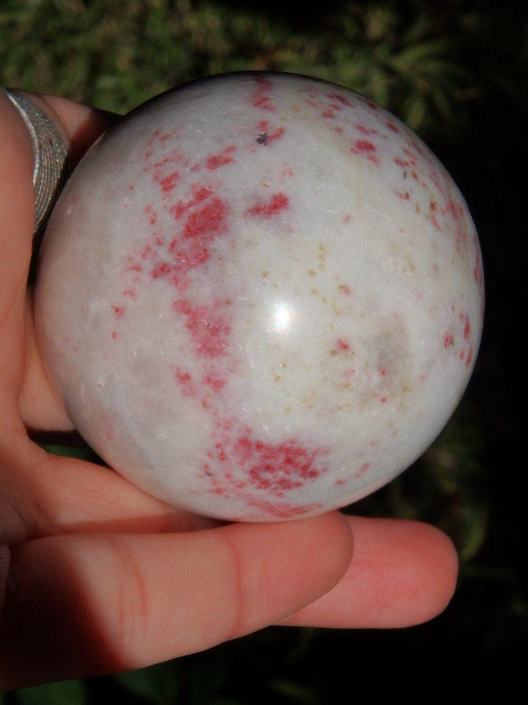 Creamy White & Spotted Red Cinabrite Sphere Carving Specimen - Earth Family Crystals