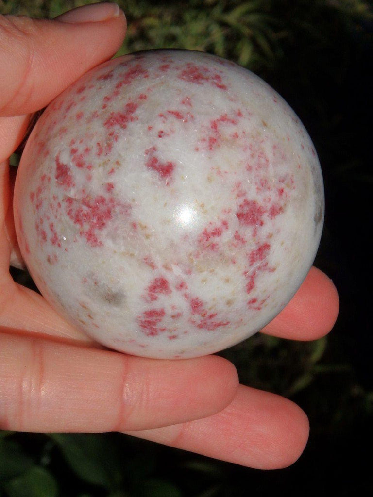 Creamy White & Spotted Red Cinabrite Sphere Carving Specimen - Earth Family Crystals