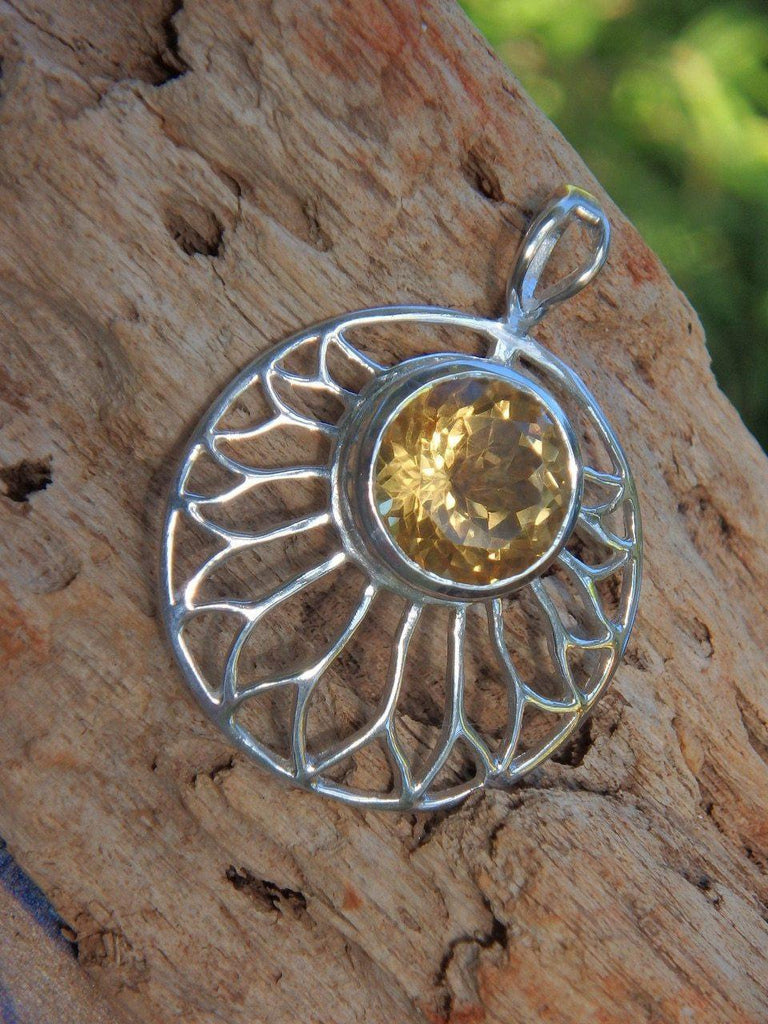 Brilliant Faceted Citrine Sunshine Pendant in Sterling Silver ( Includes Silver Chain) - Earth Family Crystals