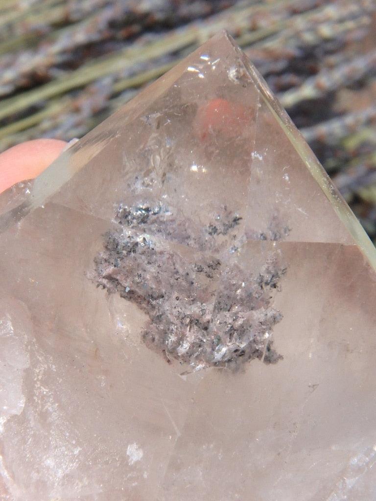 Unusual Chlorite & Shimmering Hematite Inclusions Clear Quartz Specimen - Earth Family Crystals