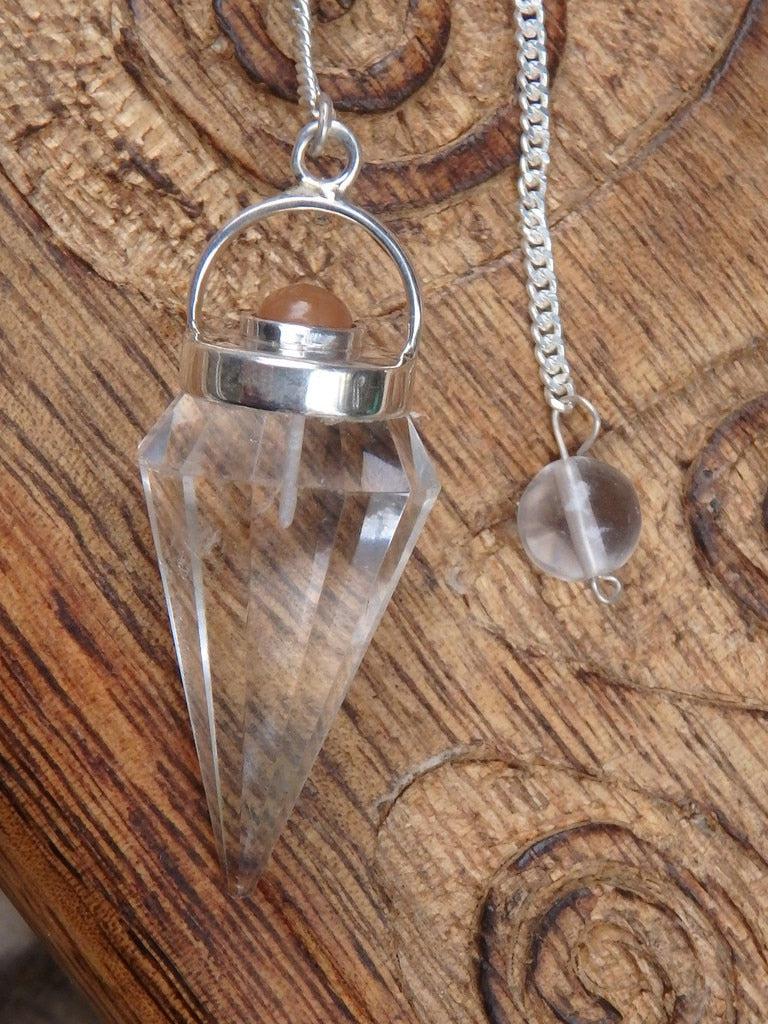 Faceted Himalayan Clear Quartz & Carnelian Pendulum - Earth Family Crystals