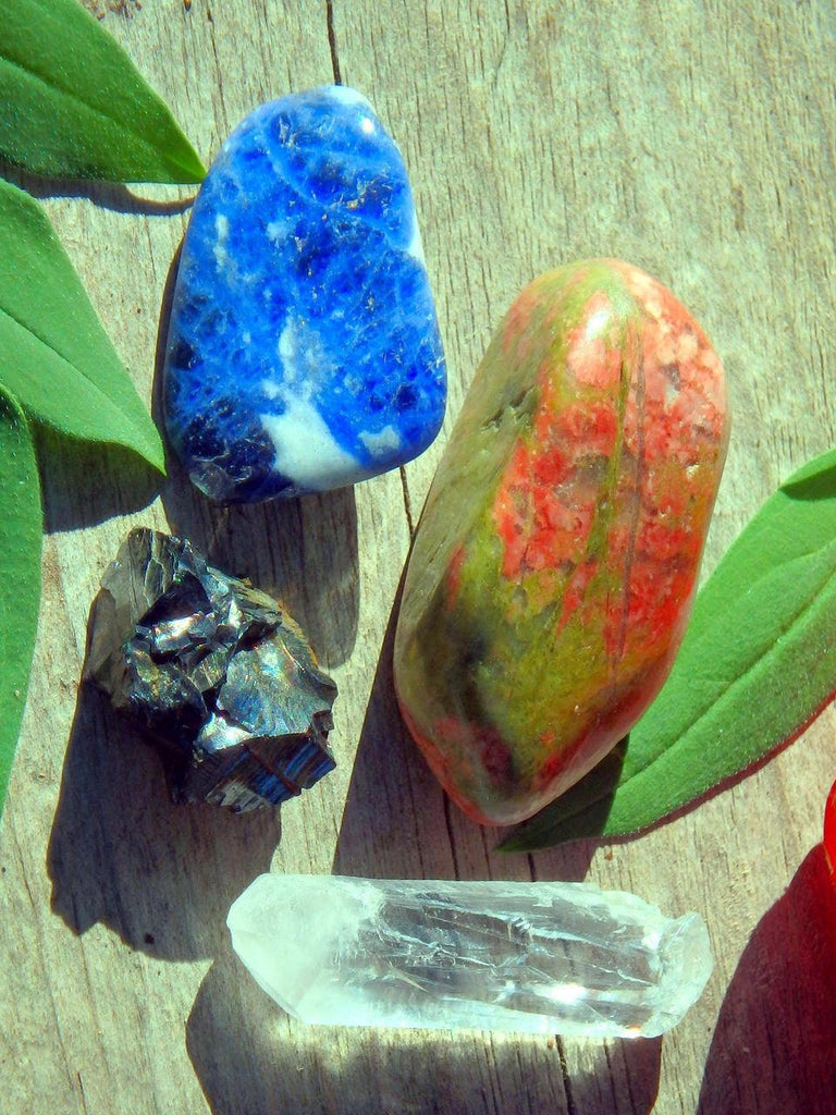 Harvest Moon Crystal Kit ~ Includes Unakite, Noble Shungite, Clear Quartz Point, Sodalite - Earth Family Crystals