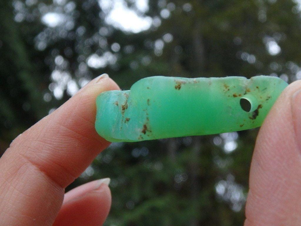 Australian Green Chrysoprase Specimen With Drilled Hole (Ideal for Pendants) - Earth Family Crystals