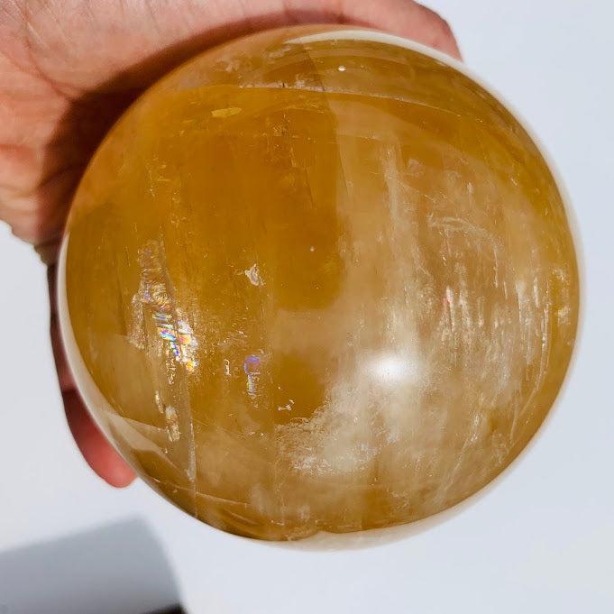 Huge XXL Rainbow Glow Golden Calcite Full Moon Sphere - Earth Family Crystals