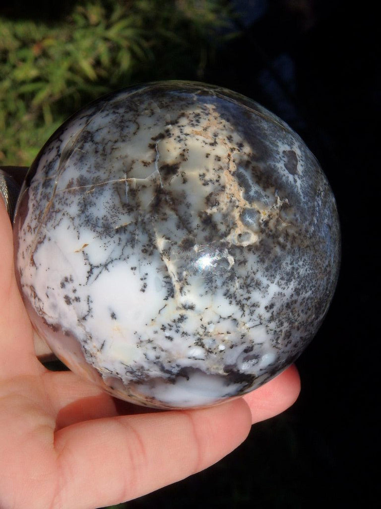 Mesmerizing Large Earth Patterns Dendritic Agate Sphere Carving - Earth Family Crystals
