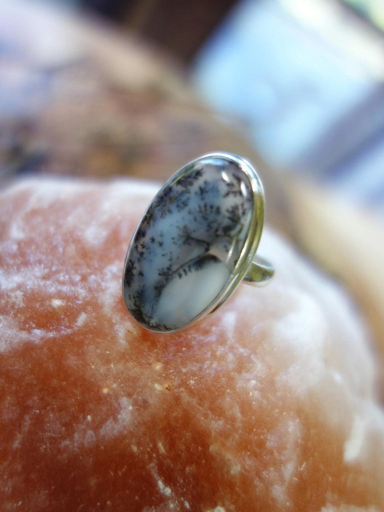 Glossy Fern Patterns Dendritic Agate Ring In Sterling Silver (Size 9) - Earth Family Crystals
