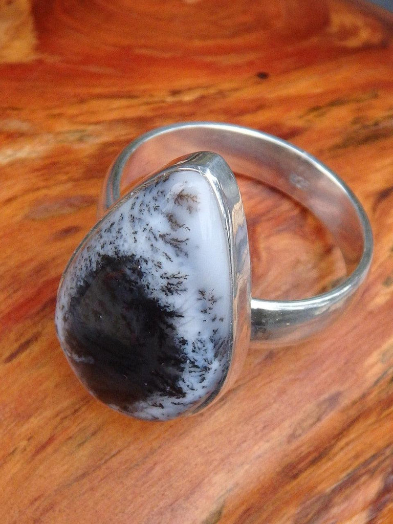Terrific Two Tone Dendritic Agate Ring in Sterling Silver (Size 7.5) - Earth Family Crystals