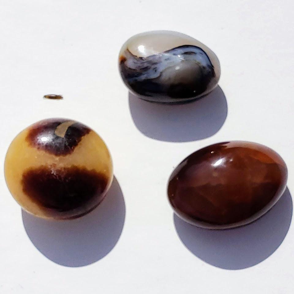 Set of 3 Polished Palm Stones~Orange Carnelian, Golden Septarian & Creamy Agate Crystals - Earth Family Crystals
