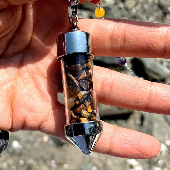 3 in 1 Tiger Eye Crystal Chips Point Pendulum With Detachable Chakra Bead Chain (Use as a  Pendant, Bracelet & Pendulum) - Earth Family Crystals