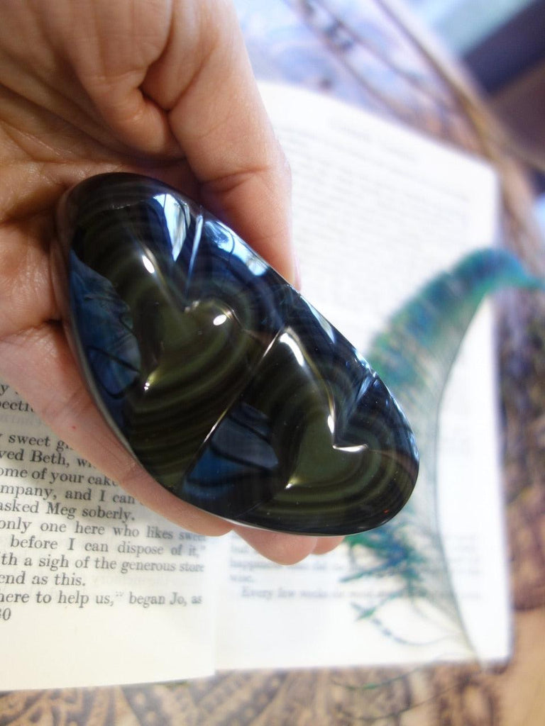 Gorgeous Forest Green Double Rainbow Obsidian Heart Carving Specimen - Earth Family Crystals