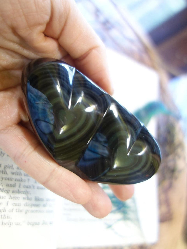 Gorgeous Forest Green Double Rainbow Obsidian Heart Carving Specimen - Earth Family Crystals