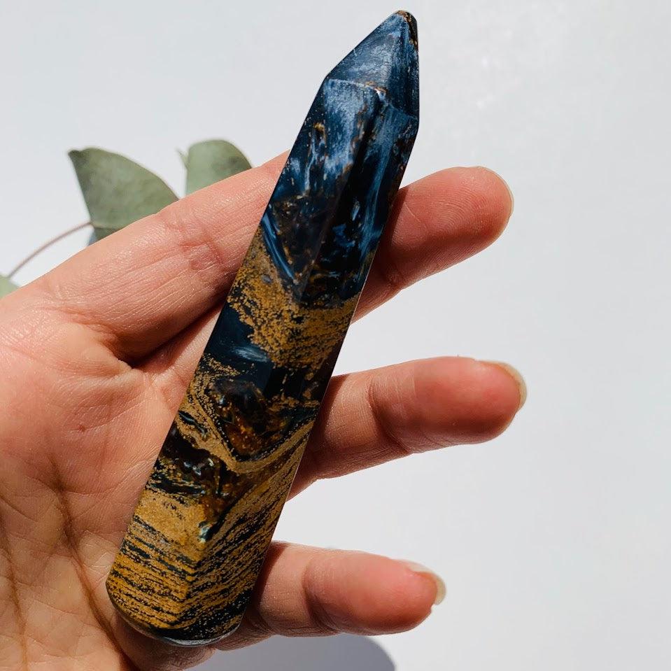 Large Silky Blue & Gold Pietersite Wand Carving #2 - Earth Family Crystals