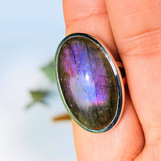 Moving Purple Flashes Labradorite Ring in Sterling Silver (Size 7.5) - Earth Family Crystals