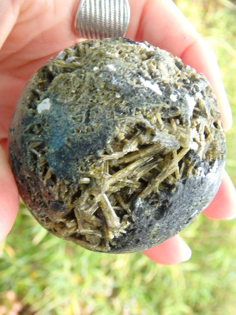 Incredible Forest Green Epidote Partially Polished Sphere With Caves - Earth Family Crystals
