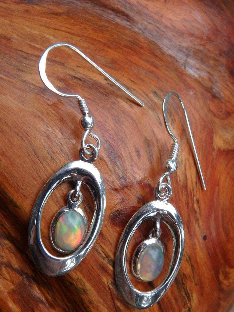 Delightful Flashes Ethiopian Opal Gemstone Earrings In Sterling Silver - Earth Family Crystals