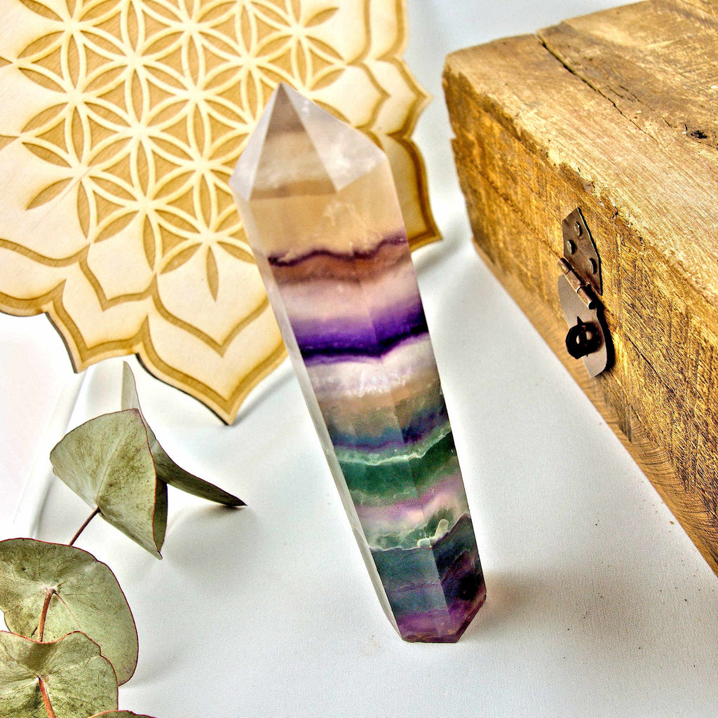 Stunning Large Rare Frosty Pink & Rainbow Fluorite Standing Display Tower #2 - Earth Family Crystals