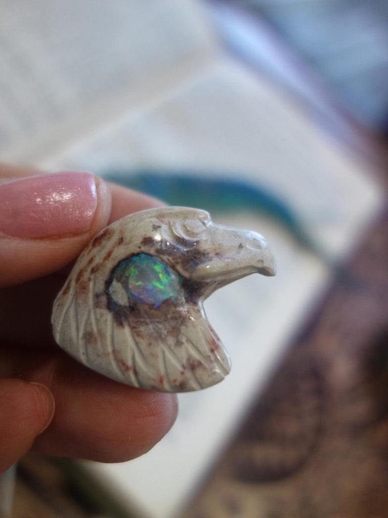 Lovely Flashes Mexican Fire Opal Eagle Carving Specimen - Earth Family Crystals