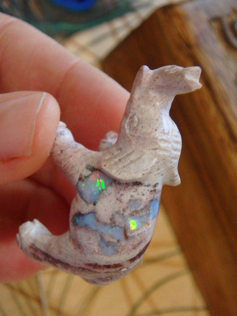 Amazing Flashes!  Mexican  Fire Opal Elephant Carving - Earth Family Crystals