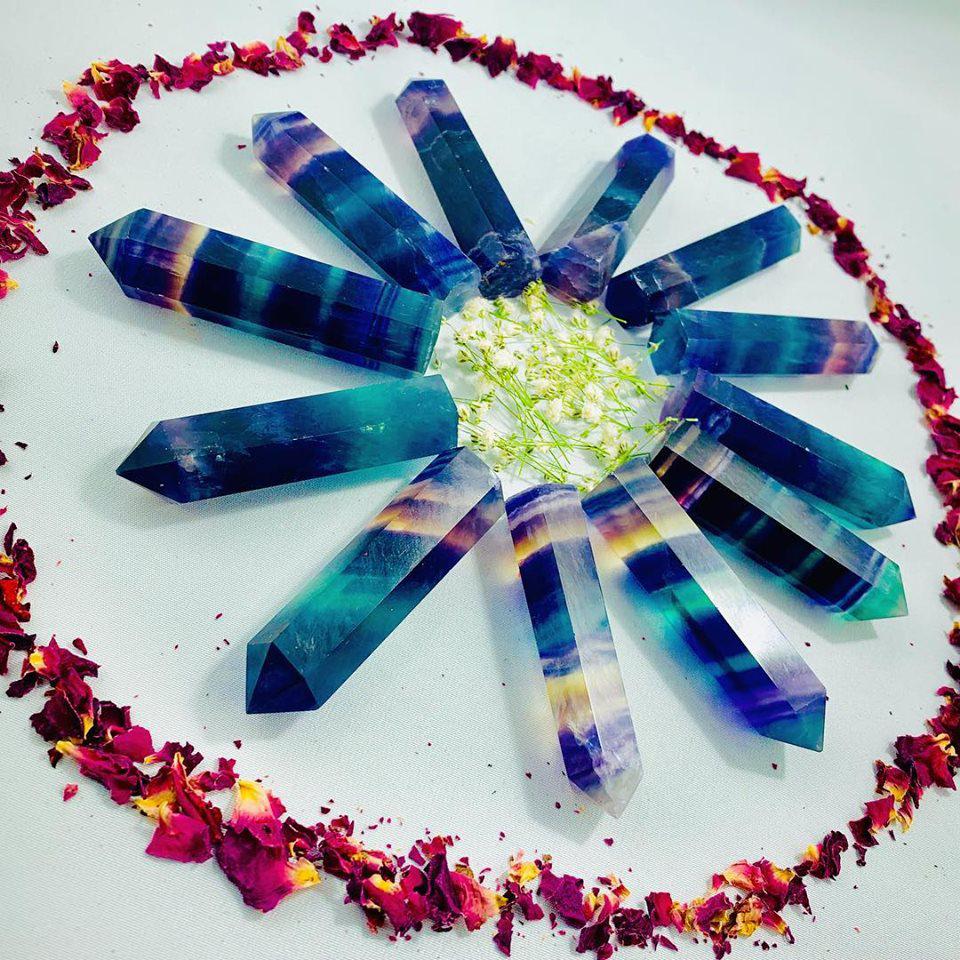 One Vibrant Rainbow Fluorite Standing Point Carving -Ideal For Crystal Grids - Earth Family Crystals