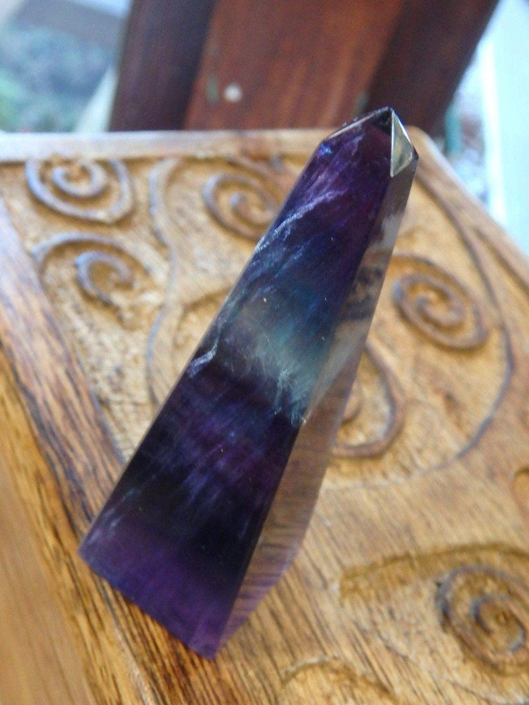 Amazing Deep Purple & Aqua Blue Fluorite Obelisk Small Carving - Earth Family Crystals