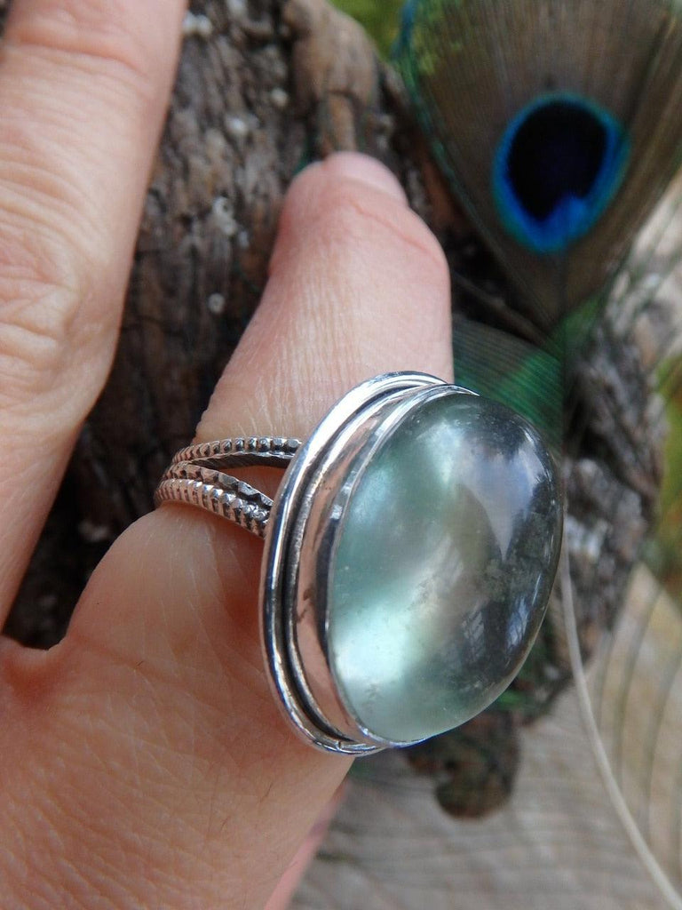 Optical Green Glow Fluorite Ring in Sterling Silver (Size 7.5) - Earth Family Crystals