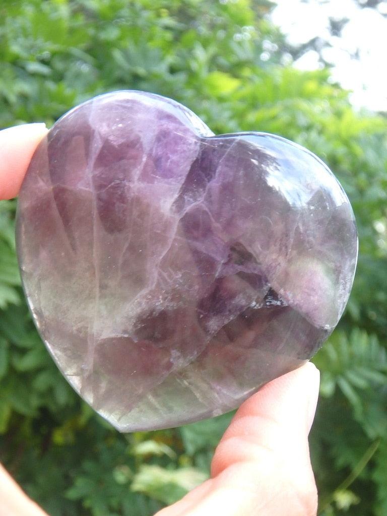 Rich Green & Purple Glossy Fluorite Heart Carving - Earth Family Crystals