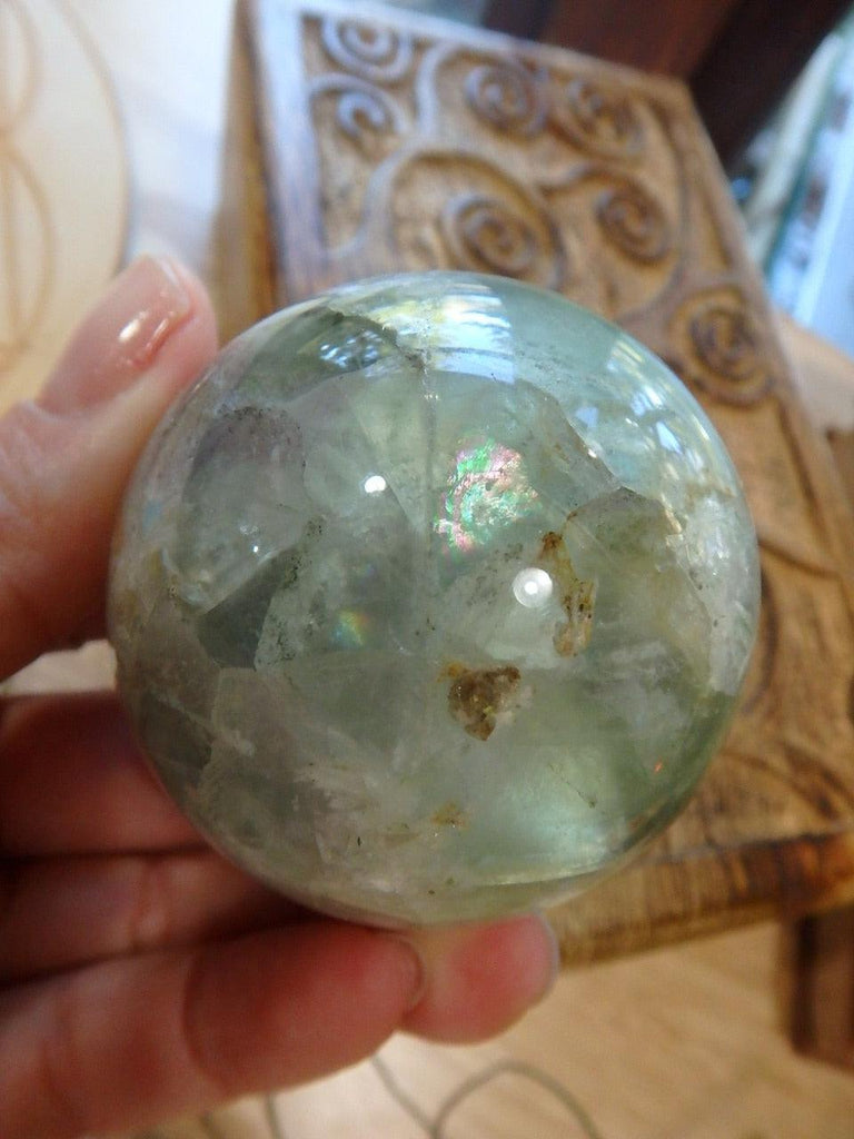 Green Glow Polished Fluorite Sphere Carving - Earth Family Crystals