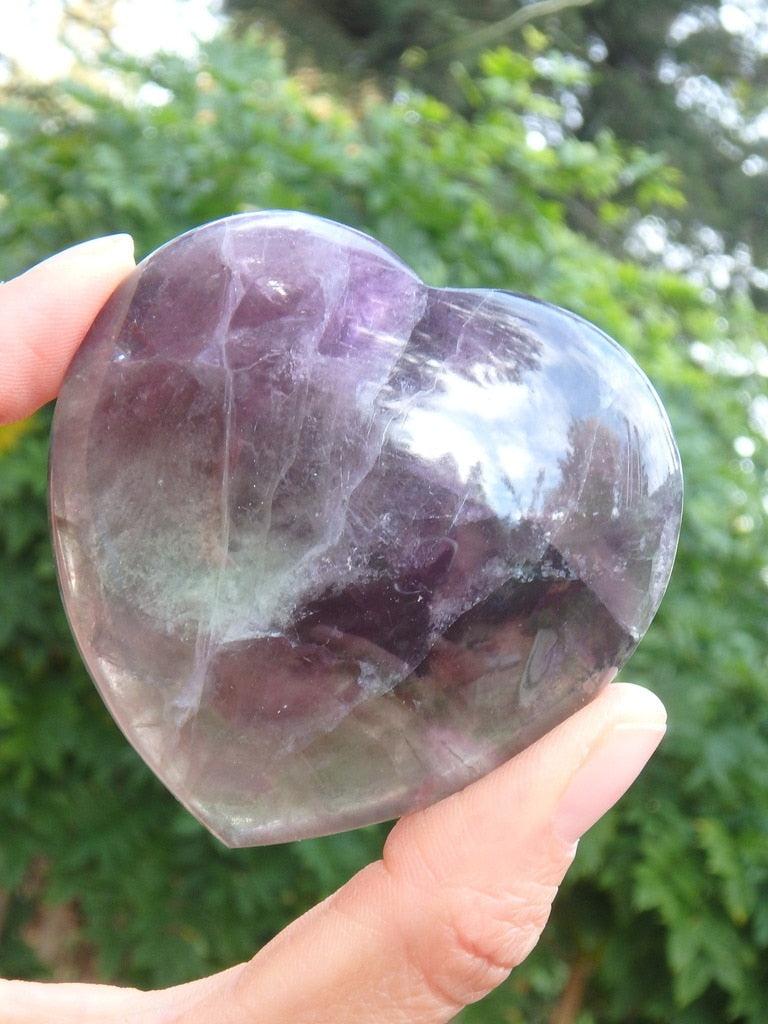 Rich Green & Purple Glossy Fluorite Heart Carving - Earth Family Crystals
