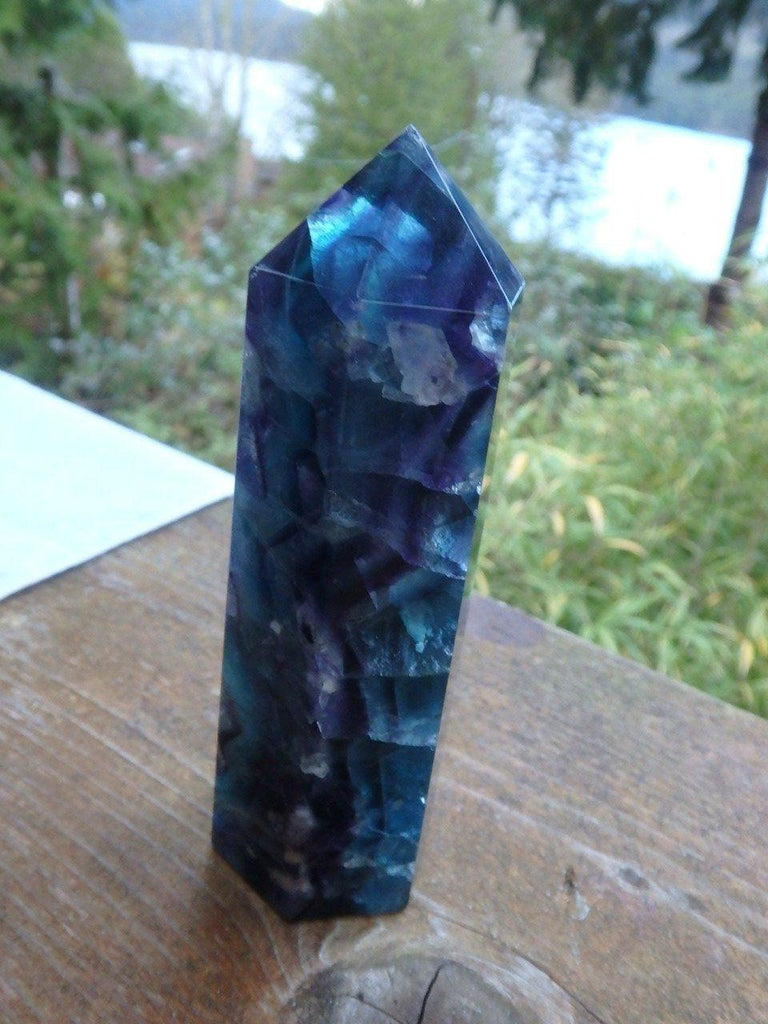 Brilliant Deep Turquoise Blue & Purple Fluorite Tower - Earth Family Crystals