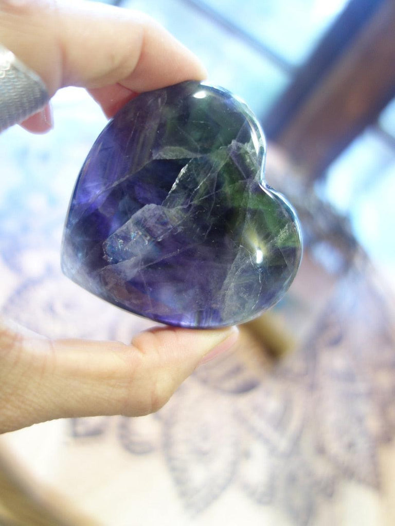 Lush Deep Forest Green & Jelly Purple Fluorite Love Heart - Earth Family Crystals