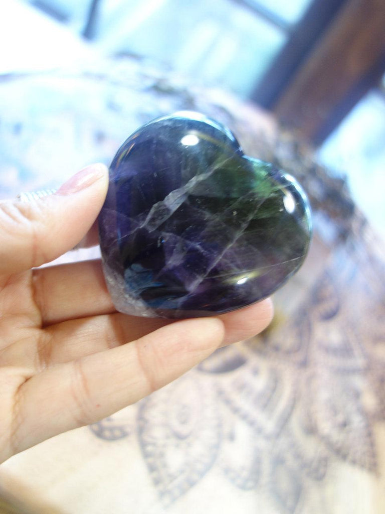 Lush Deep Forest Green & Jelly Purple Fluorite Love Heart - Earth Family Crystals