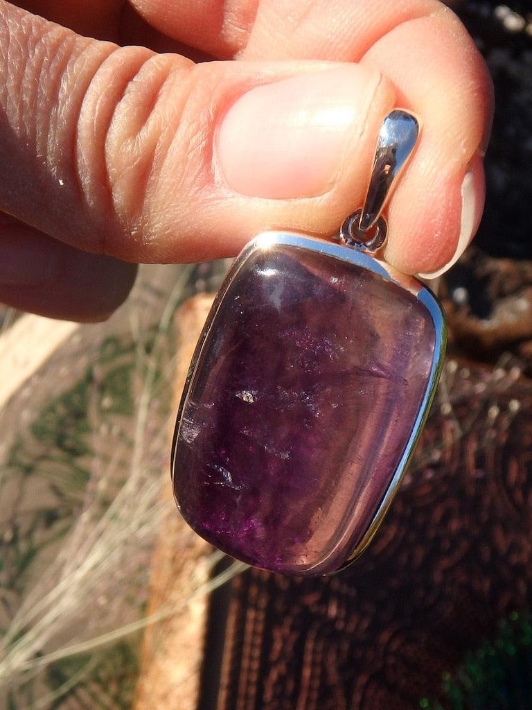 Large Purple Fluorite Gemstone Pendant In Sterling Silver (Includes Silver Chain) - Earth Family Crystals