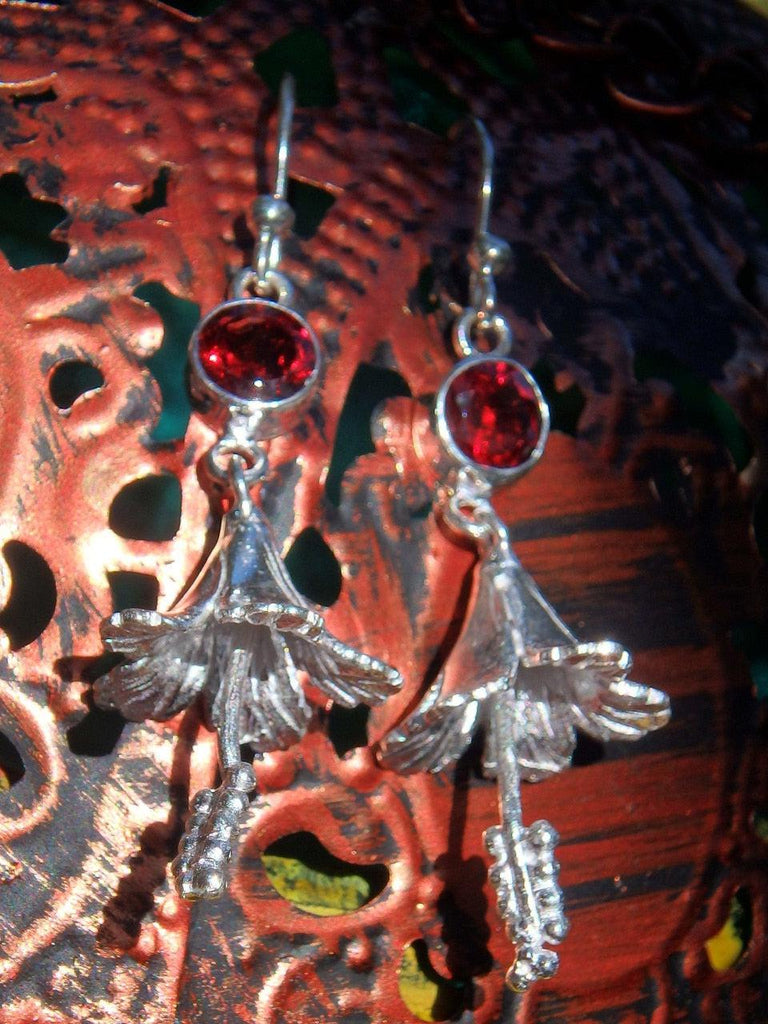 Playful Red Garnet Hibiscus Earrings in Sterling Silver - Earth Family Crystals