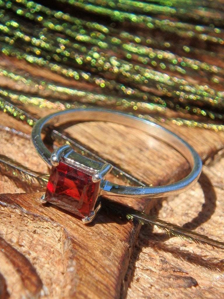 Deep Burgundy Faceted Garnet Ring In Sterling Silver (Size 7) - Earth Family Crystals