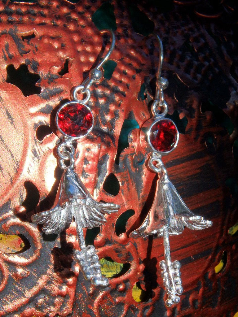 Playful Red Garnet Hibiscus Earrings in Sterling Silver - Earth Family Crystals