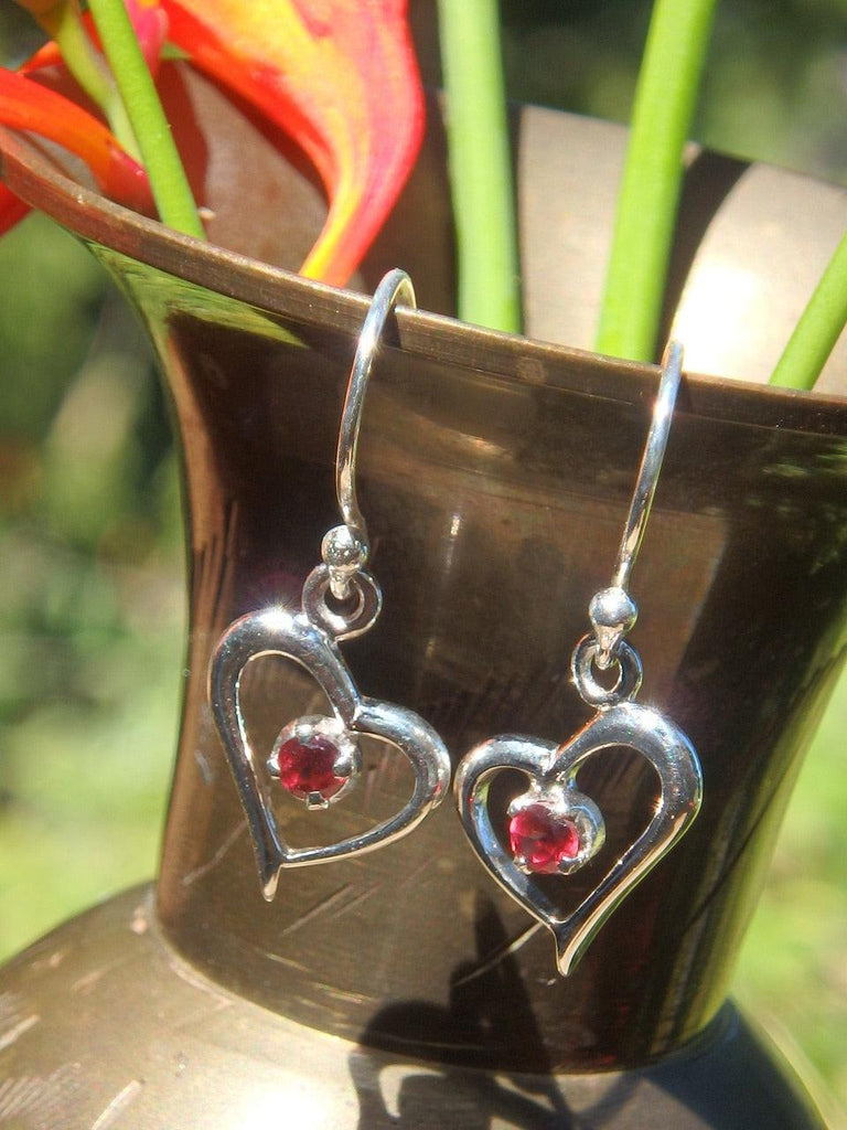 Faceted Red Garnet Sweet-Hearts Earrings in Sterling Silver - Earth Family Crystals