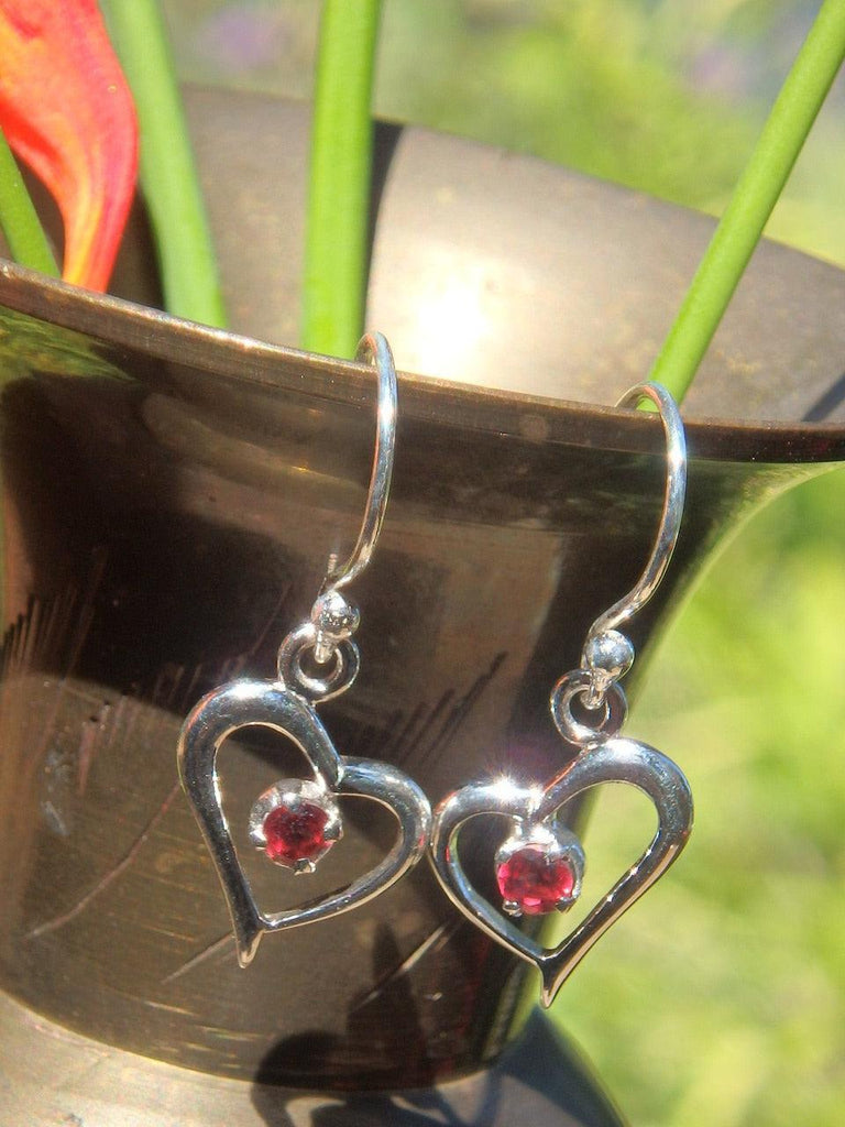 Faceted Red Garnet Sweet-Hearts Earrings in Sterling Silver - Earth Family Crystals