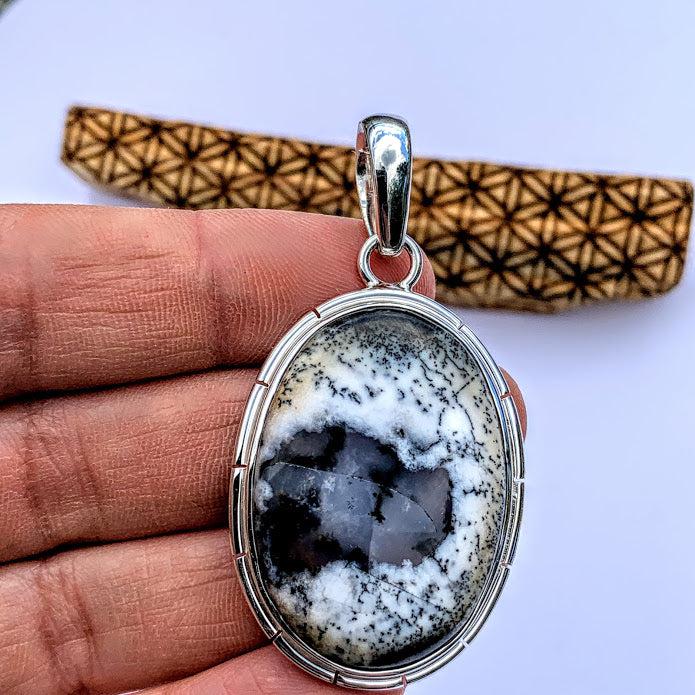 Fabulous Patterns Dendritic Agate Pendant  in Sterling Silver (Includes Silver Chain) #2 - Earth Family Crystals
