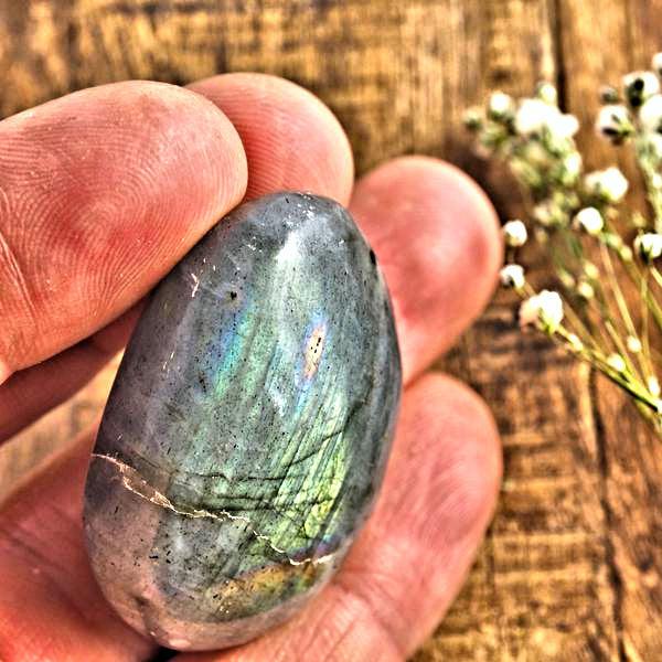 Stunning Pink & Purple Flashes Labradorite Palm Stone #2 - Earth Family Crystals