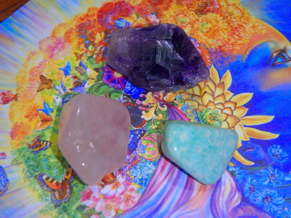 Goddess Crystal Kit~Includes Amazonite, Amethyst & Rose Quartz - Earth Family Crystals