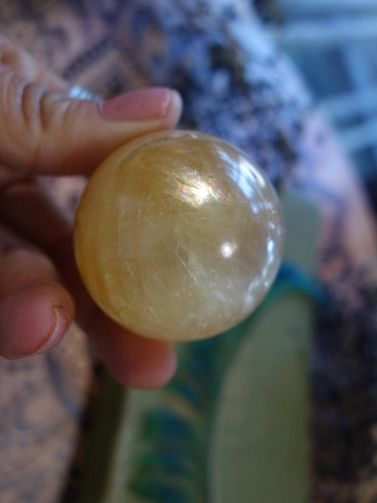 Rainbow Loaded  Golden Citrine Calcite Sphere Carving - Earth Family Crystals
