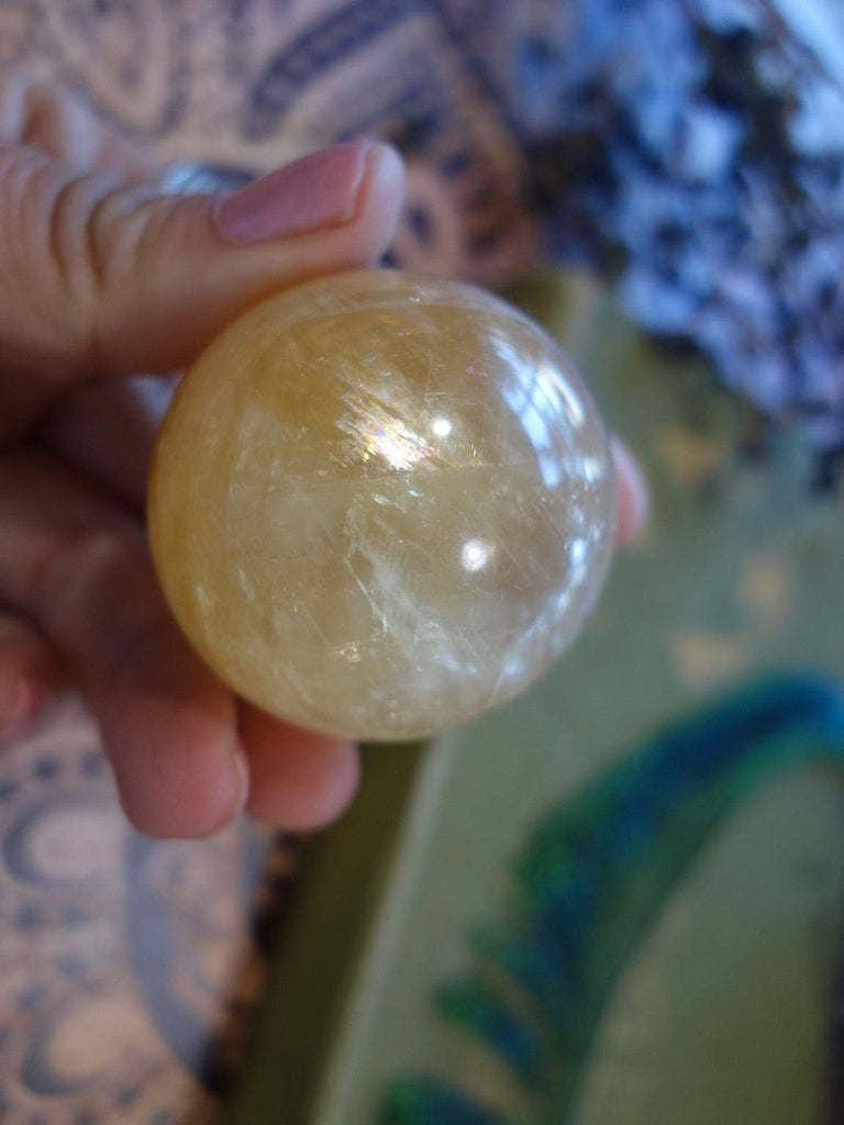 Rainbow Loaded  Golden Citrine Calcite Sphere Carving - Earth Family Crystals