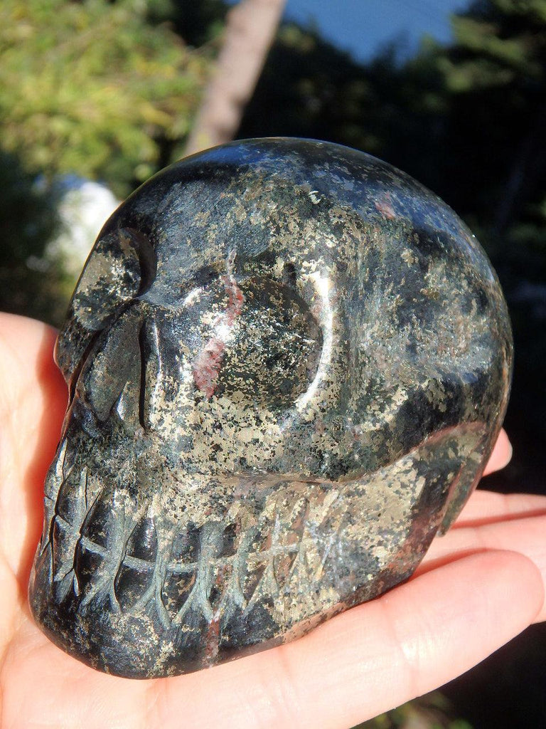 Mysterious Healers Gold Skull Carving Specimen - Earth Family Crystals
