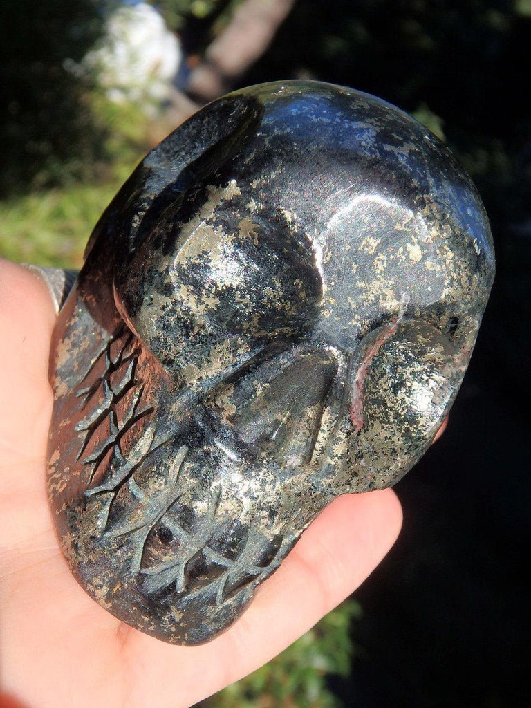 Mysterious Healers Gold Skull Carving Specimen - Earth Family Crystals