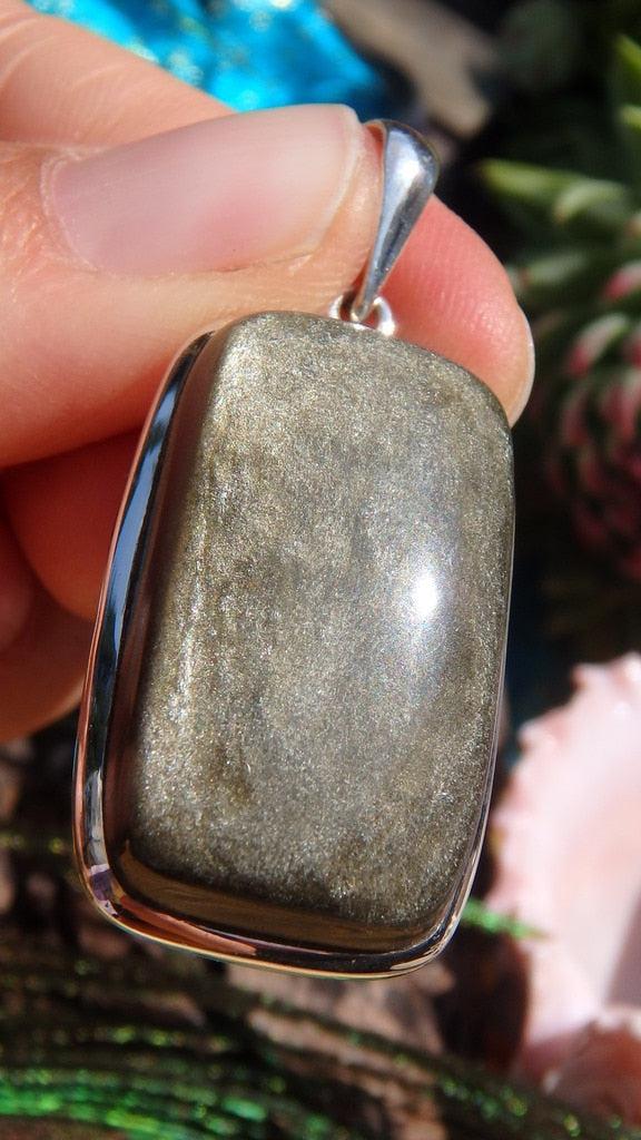 Mysterious Golden Obsidian Gemstone Pendant In Sterling Silver (Includes Silver Chain) - Earth Family Crystals