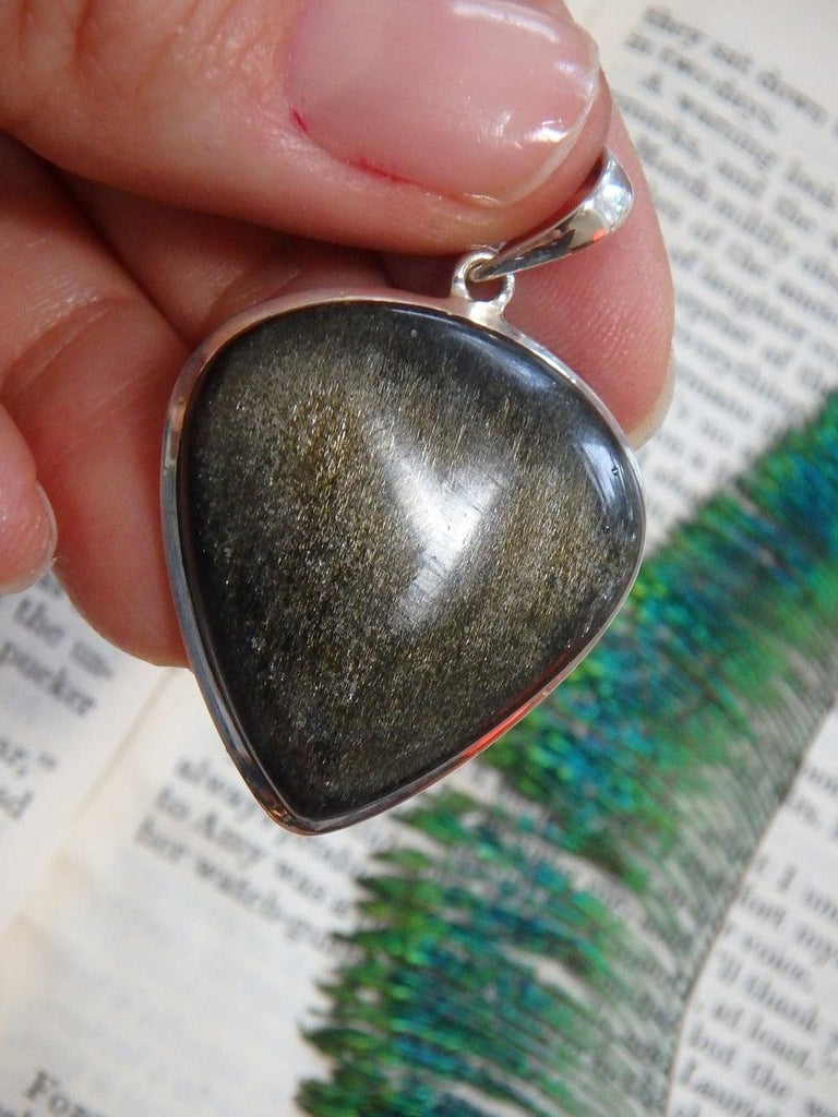 Mysterious Golden Sheen Obsidian Gemstone Pendant In Sterling Silver (Includes Silver Chain) - Earth Family Crystals