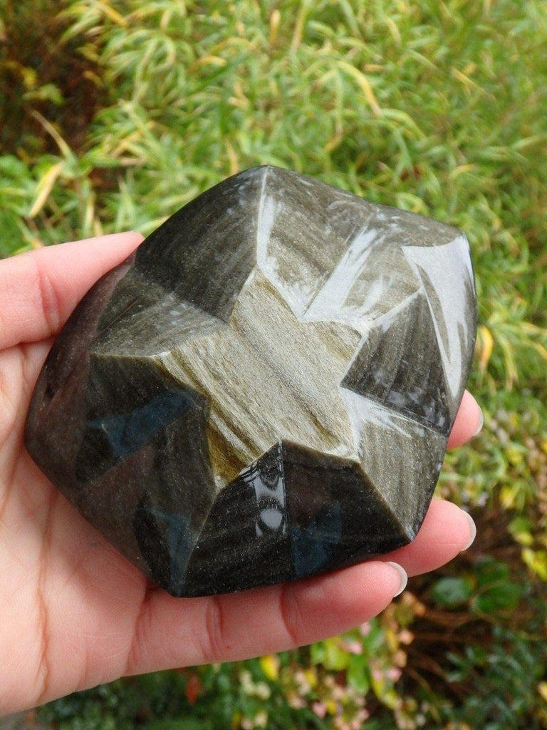 Amazing Flash~Large Golden Sheen Obsidian Star Carving Display Specimen - Earth Family Crystals