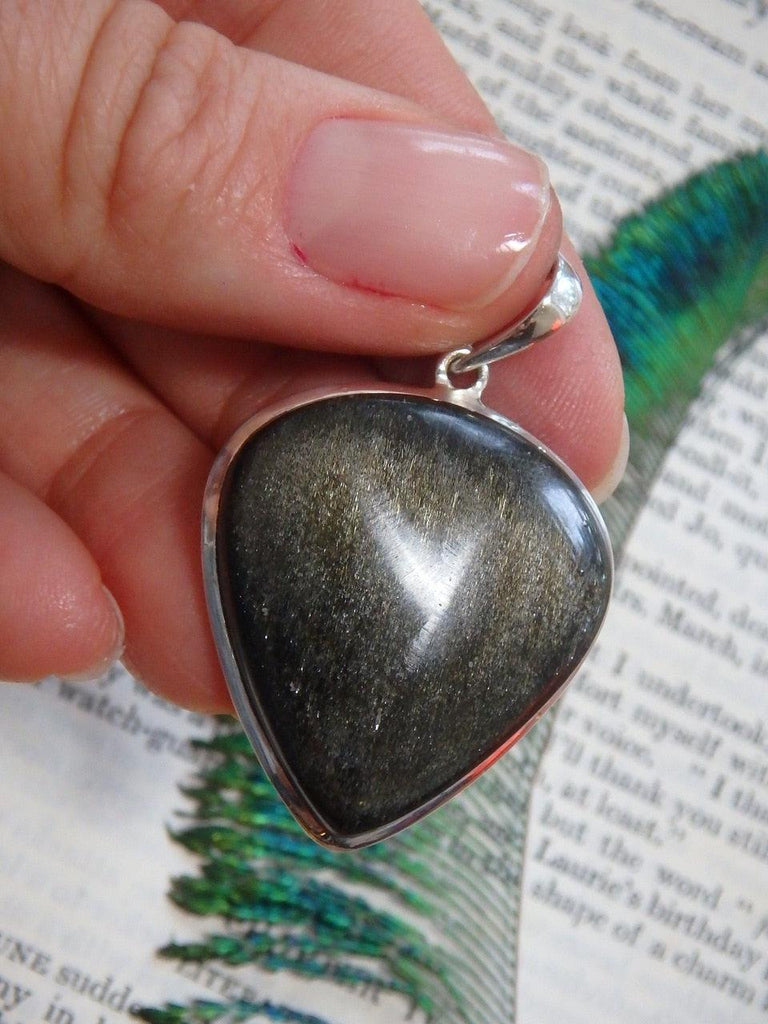 Mysterious Golden Sheen Obsidian Gemstone Pendant In Sterling Silver (Includes Silver Chain) - Earth Family Crystals